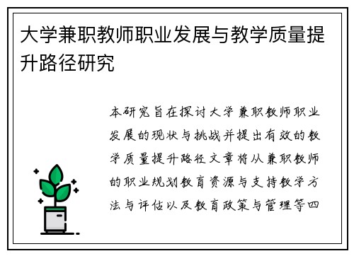 大学兼职教师职业发展与教学质量提升路径研究
