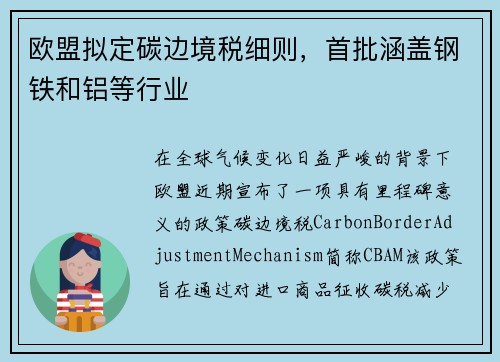 欧盟拟定碳边境税细则，首批涵盖钢铁和铝等行业